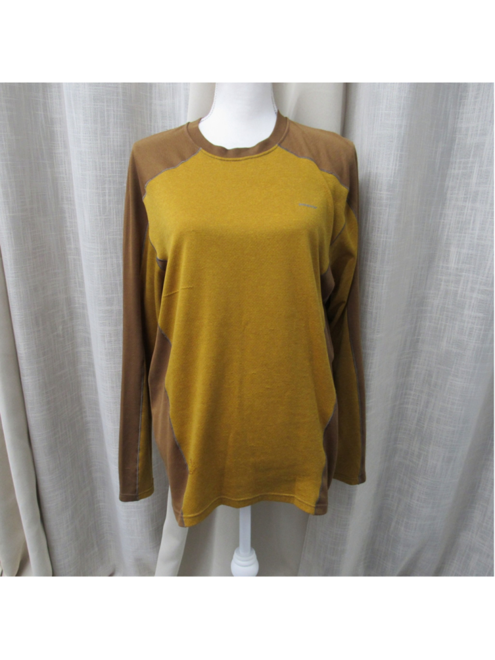 Patagonia Capilene 3 Midweight Crew Neck Base Layer Colorblock Gold Brown Men L